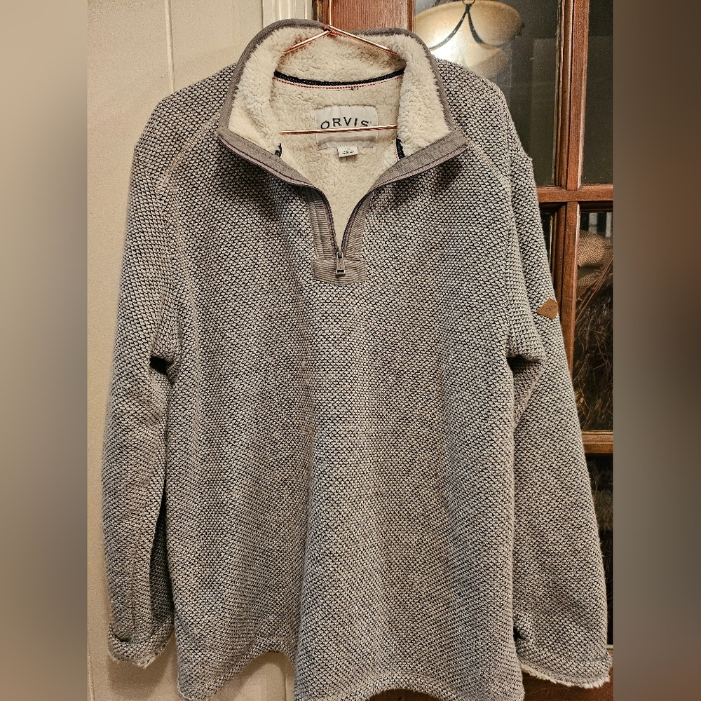 Orvis Men's Zip-Up Sweater in Gray and Cream